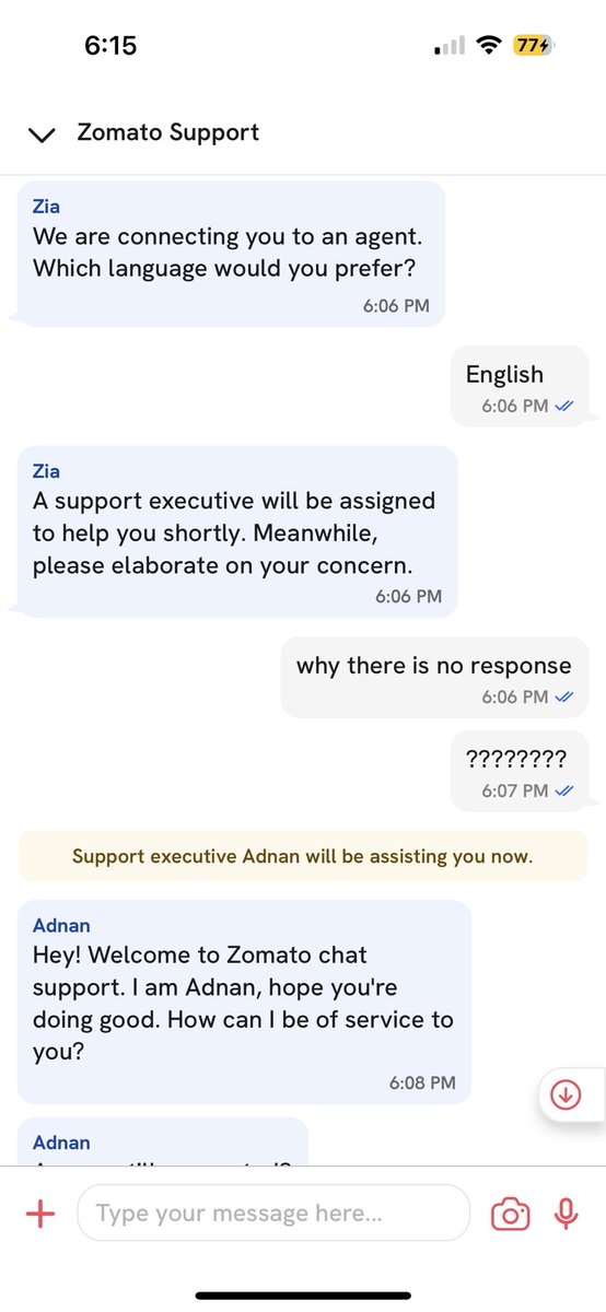ashishpatankar's tweet photo. @zomato @zomatocare Getting no response from your team. Had ordered for intercity delivery. Expected delivery was at 3-6 pm. I have yo leave by 8:30. If you are not able to deliver atleast have some basic manners to respond https://t.co/NMK94EuGAX