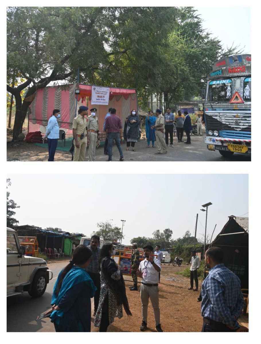 CollectorNar's tweet photo. In view of the upcoming Gujarat Legislative Assembly General Election-2022, Inspected Inter State Check Post Dhansera adjacent to Maharashtra border and Inter District Police Check Post, Bitada.  

Reviewed the FST, SST team and CAPF. https://t.co/Jez9j3VTZw