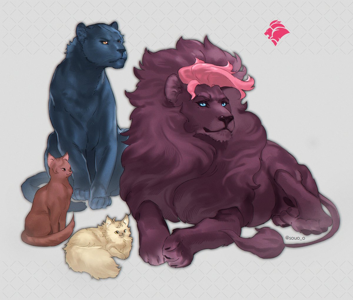 cat lion no humans blue eyes animalization animal pink hair  illustration images