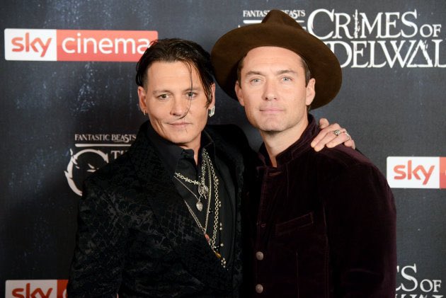 GellertDepp's tweet photo. Johnny Depp X Jude Law at the Crimes of Grindelwald premiere was a moment . 

It’s been 4 years and it still lives rent free ✨ https://t.co/5Le3zo7K4R
