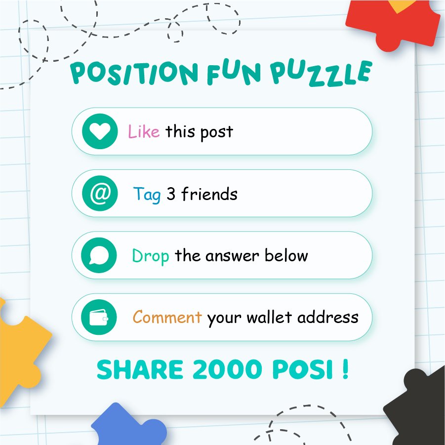 PositionEx's tweet photo. It’s #PositionPuzzle time! 😍🥳
Drop your answer and take the prize!
Don’t forget to:
✔️ Follow Position Exchange
✔️ RT, tag 3 friends
And dont forget to drop your wallet address!

🏆 2000 POSI to be shared! https://t.co/l8YLblGlMD