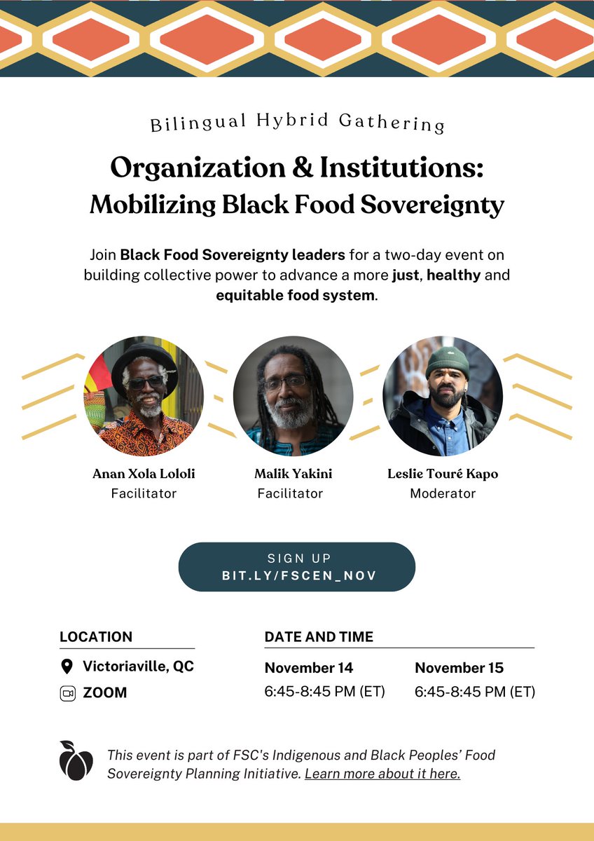 Mené par les leaders de la souveraineté alimentaire des Noirs, cet événement portera sur le développement du pouvoir collectif pour faire avancer un système alimentaire plus équitable. RDV demain (14 novembre) et mardi 15 novembre. https://t.co/O755JCNLfm  
