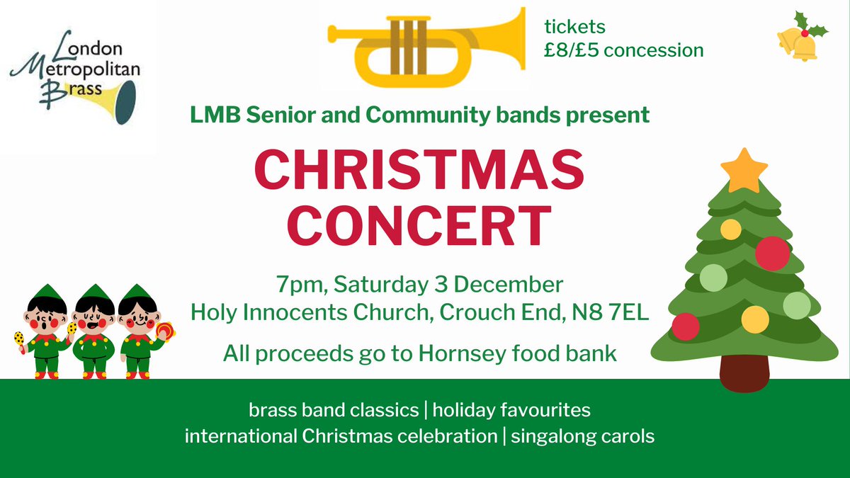 Tickets are now on sale for our Christmas concert, Sat 3 December <a href="/HolyInnocentsN8/">Holy Innocents, N8</a>, which will be a joint concert for our Senior &amp; Community bands🎺 We're all working hard to prepare a delightfully festive evening where everyone can sing along 🎵eventbrite.co.uk/e/christmas-co… #brassband