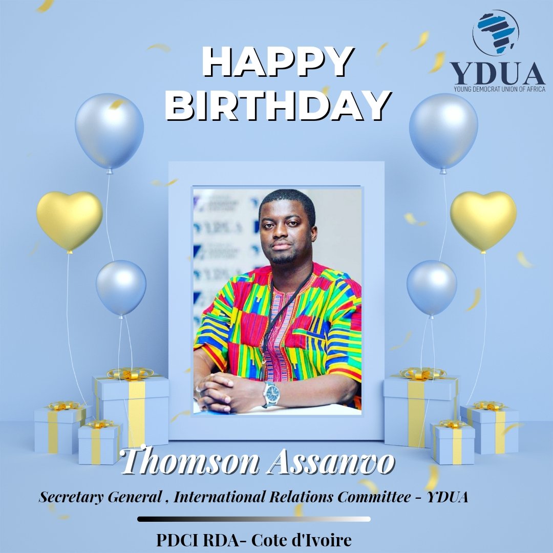 YDUA_AFRICA's tweet photo. Happiest birthday to our youth representatives from @pdcirdaofficiel of Cote d'ivoire and secretary general of International relations committee (YDUA), Mr @assanvo_m 🎂🎂
Enjoy your day 🌹🌹 https://t.co/phRuuP0hQz