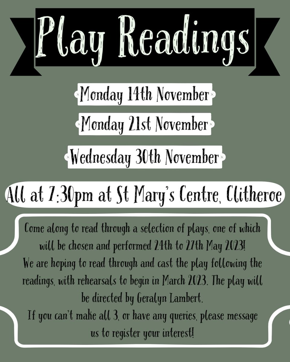 ClitheroeAm's tweet image. Our first play reading takes place tomorrow! All are welcome! 🤗