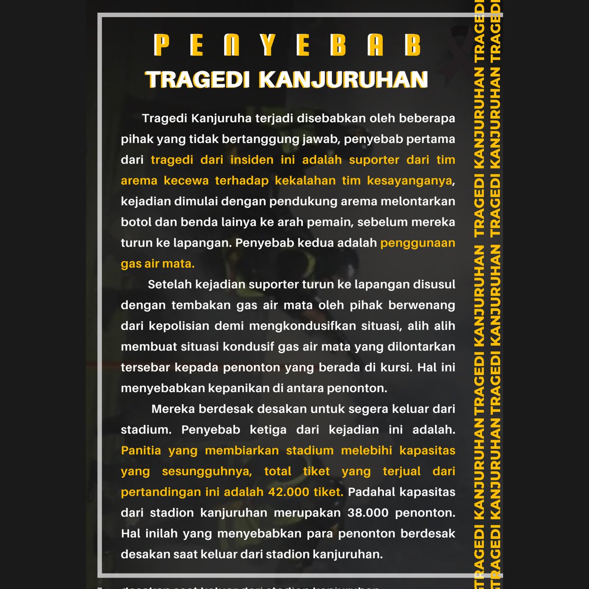 diahayuulstri's tweet photo. Hallo sobat ekonomi! 👋🏻👋🏻
Diah Ayu Lestari, Kelompok 2 Fakultas Ekonomi Universitas Negeri Jakarta. 

[Tragedi Kanjuruhan] 

1 Oktober 2022, sebuah insiden penghimpitan kerumunan yang fatal terjadi pasca pertandingan sepak bola. 

#SEC2022
#PrayForKanjuruhan
#TragediKanjuruhan https://t.co/JXiZFv3GDE