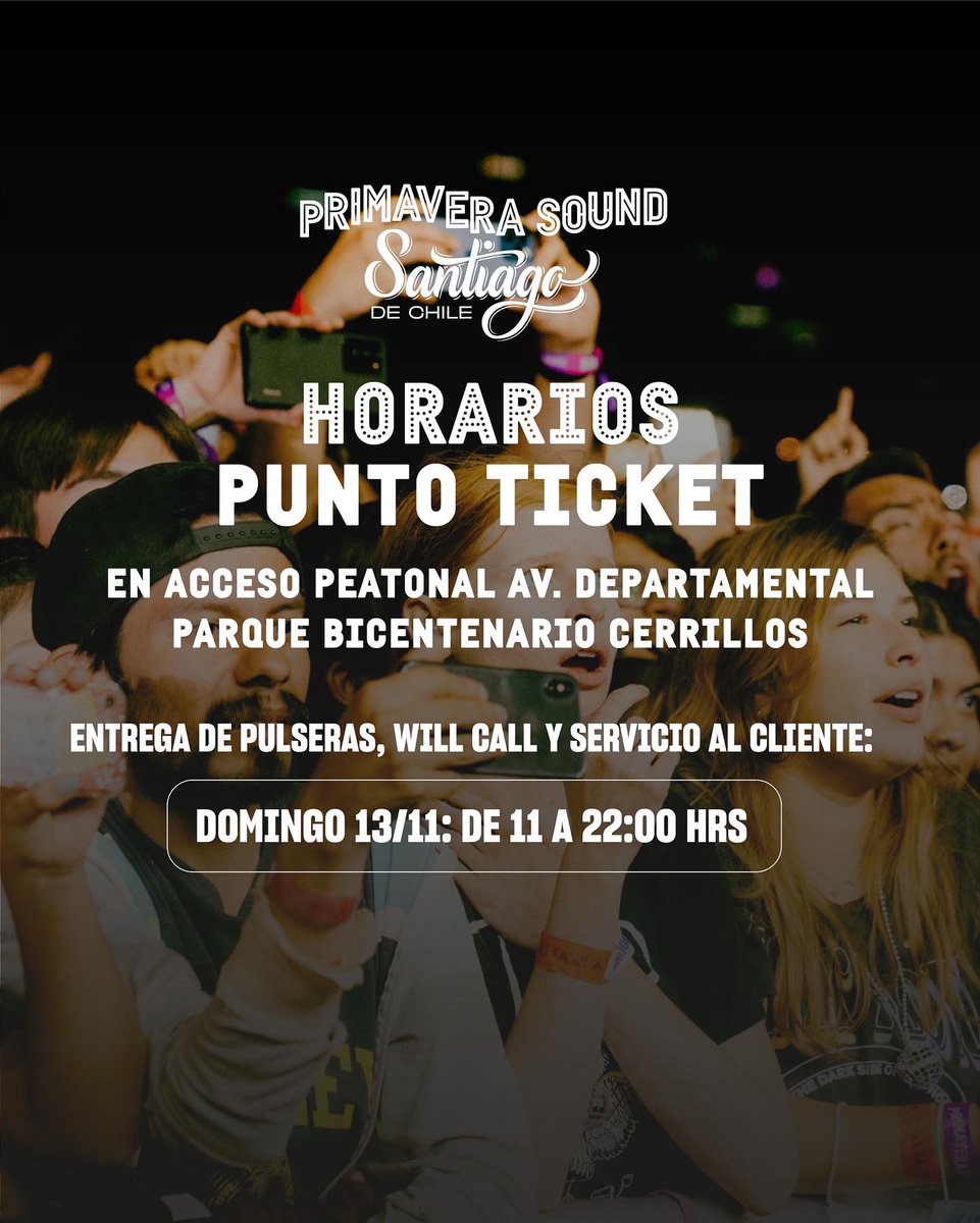 ✨ 3er día de #PrimaveraSoundStgo ✨ ¡Revisa los horarios! Nos vemos en el parque ☀️