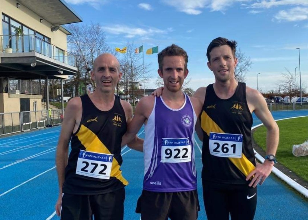 The first three men in the Remembrance 10k in Stranorlar this morning. Two Letterkenny men on podium. Scott Rankin (32:45); Ciaran McGonagle (32:58); Eoghain McGinley (33:17). Special mention for Ciaran who won team gold as part of the Irish Masters XC team yesterday in Santry.