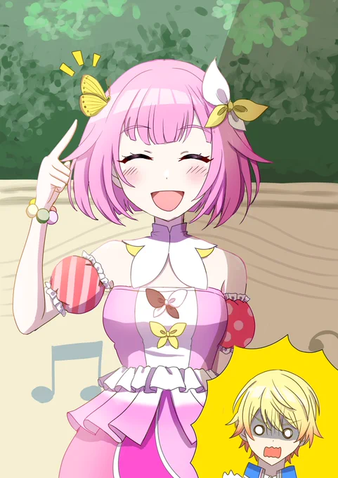 チョウチョさんとえむちゃんと(おまけ程度の)司くん引用元のかな子さんのお話が好きで、その中のワンシーンを勝手ながら描き起こさせてもらいました(かな子さんにアップの許可をいただきました)  