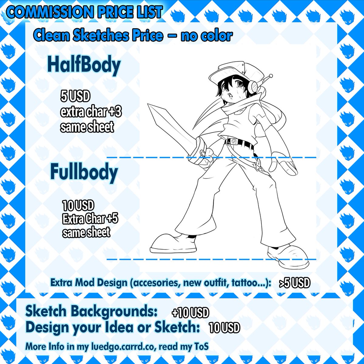 luedgo's tweet image. My Commission Price list/Mi lista de precios 
Nov 2022

Cualquier duda escriba en privado / Ask in PM
Y lea mi ToS / Please Read my ToS in my
luedgo.carrd.co

#commission #pricing #freelancer #sticker #emote #character #emoji #icon #fanarts #illustration