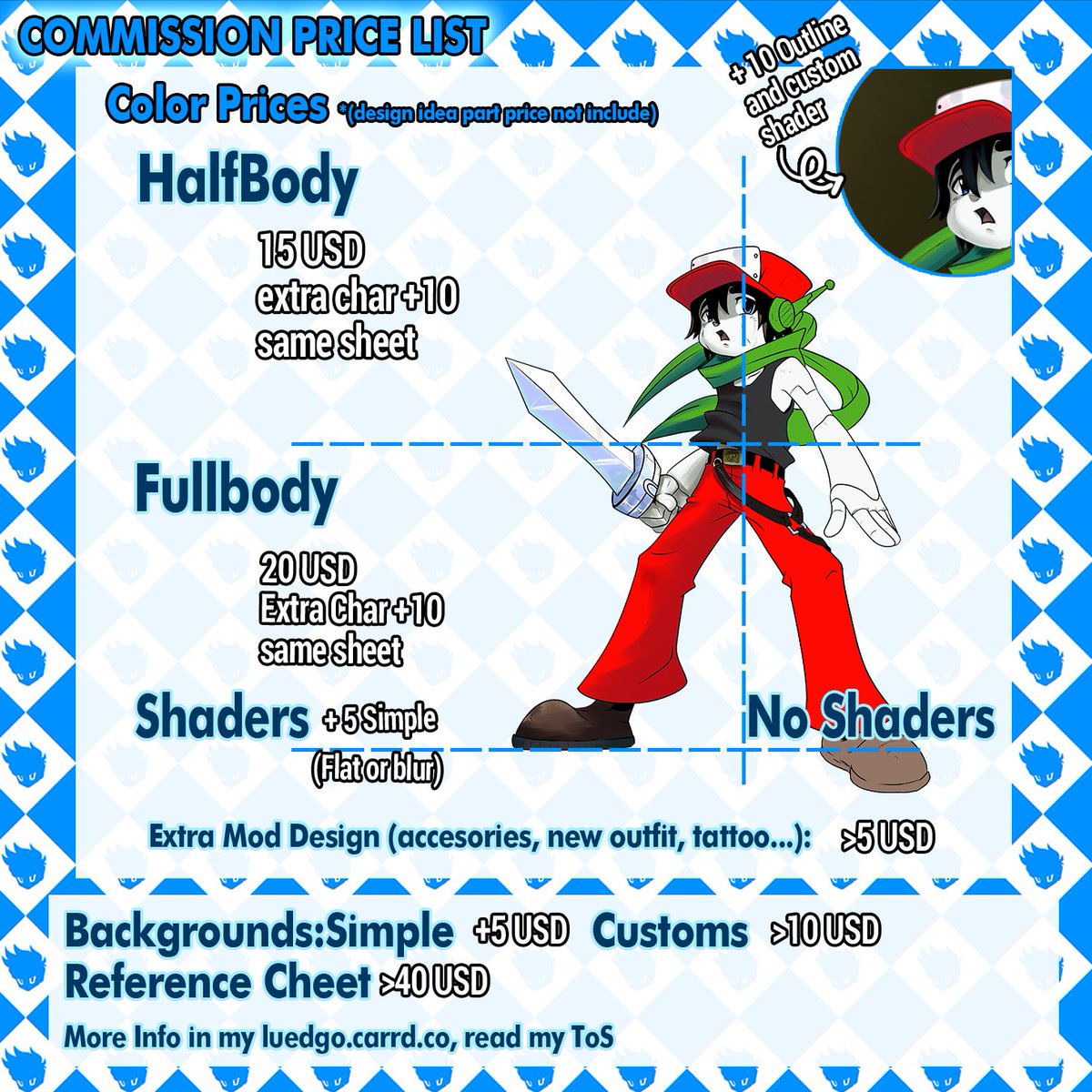 luedgo's tweet image. My Commission Price list/Mi lista de precios 
Nov 2022

Cualquier duda escriba en privado / Ask in PM
Y lea mi ToS / Please Read my ToS in my
luedgo.carrd.co

#commission #pricing #freelancer #sticker #emote #character #emoji #icon #fanarts #illustration