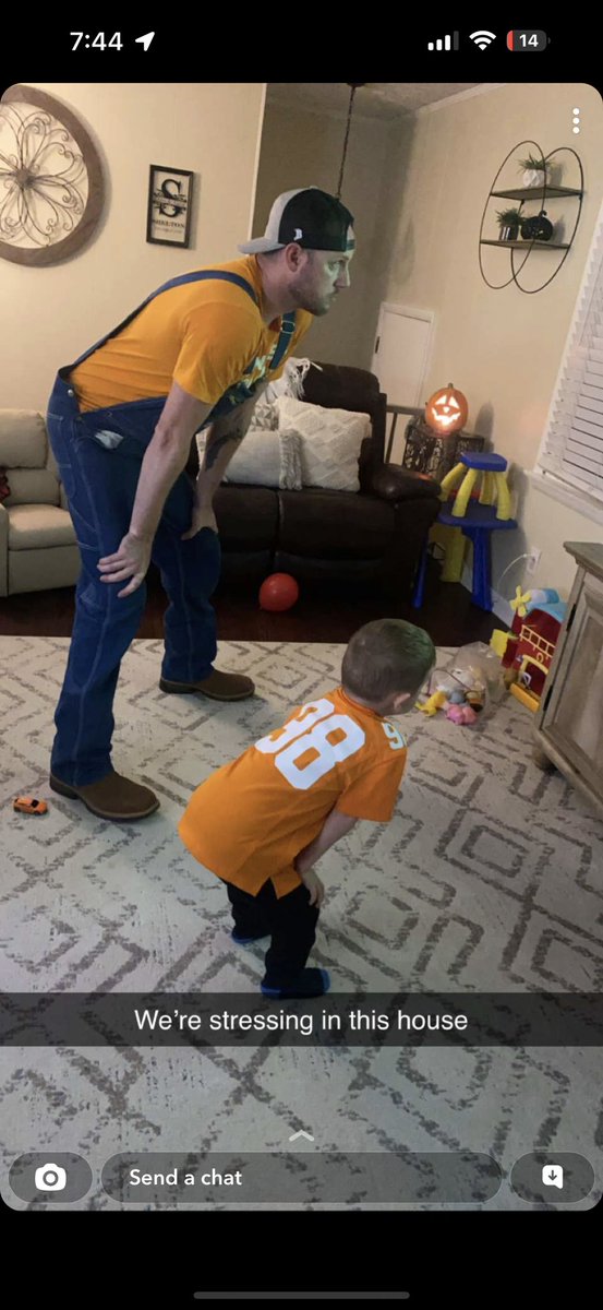 She1ton's tweet image. My 3yr old just overheard someone on tv say Alabama. He calmly said Alabama?” Then screamed “Go Vols Beat The Bama!” My work is done! #BamaHate #Voltwitter