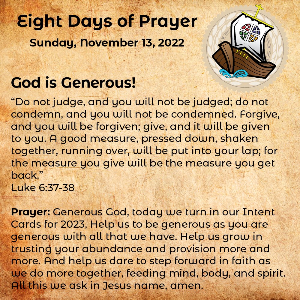 Generous God, today we turn in our Intent Cards for 2023, Help us to be generous as you are generous with all that we have. Help us grow in trusting your abundance and provision more and more. And help us dare to step forward in faith as we do more together. In Jesus name, amen.