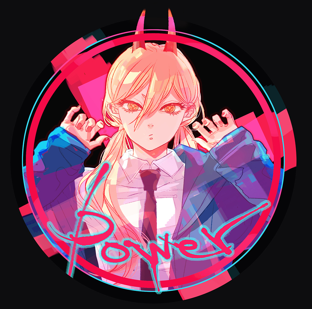 power (chainsaw man) 1girl horns necktie solo shirt long hair looking at viewer  illustration images