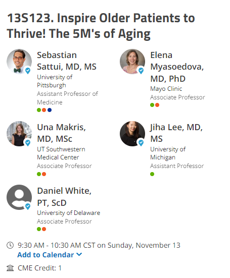 Learn About the 5M's of #Aging and how to care for the older adult patient with rheumatic diseases. Today at 10:30 AM-11:30 AM #GeriRheum @SattuiSEMD @UnaMakris
