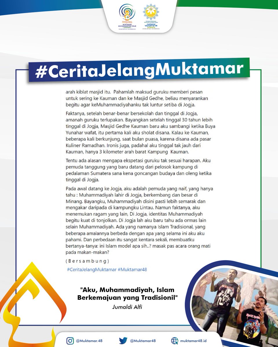#CeritaJelangMuktamar dari budayawan Uda Alfi 

Tentang pengalaman dirinya berjumpa dengan Islam Berkemajuan yang Tradisional
