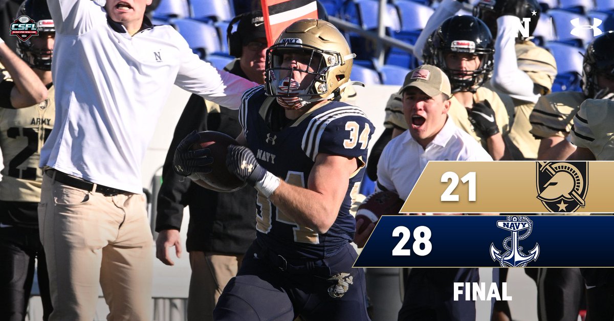 CHAMPIONS!! 🏆

Alex Totta scampers 41 yards to put Navy up 7 with under two minutes to play and the Mids hold on for the victory over Army!

#GoNavy | #BeatArmy