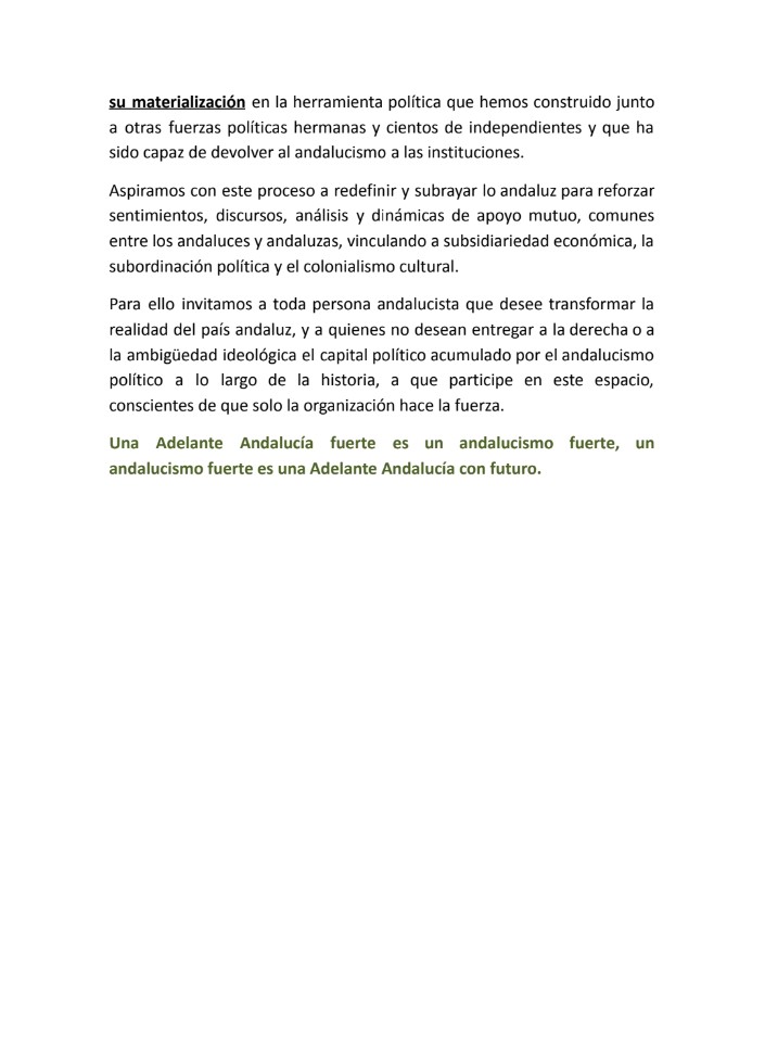 PrimaveraAND's tweet photo. Fortalecer el andalucismo para reforzar Adelante Andalucía.

Comunicado conjunto de Izquierda Andalucista y Primavera Andaluza.

Sea por Andalucía libre 💚 https://t.co/KxXuBElj7J