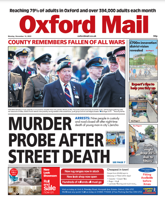 TheOxfordMail's tweet photo. MURDER PROBE AFTER STREET DEATH 🗞️🚨

👇First look at tomorrow’s Oxford Mail front page focusing on news of a murder investigation, launched after a man died in Jericho #Tomorrowspaperstoday #Presspreview #skypapers https://t.co/tnyDIrq9yI