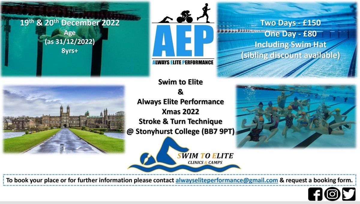 The next <a href="/AEPerformance3/">AEPerformance</a> Swim Camp has been confirmed <a href="/Stonyhurst/">Stonyhurst</a> 19th 20th Dec 2022. For details email alwayseliteperformance@gmail.com #swimming #sport #fitness #coaching #feedback #technique #lancashire #XMAS2022