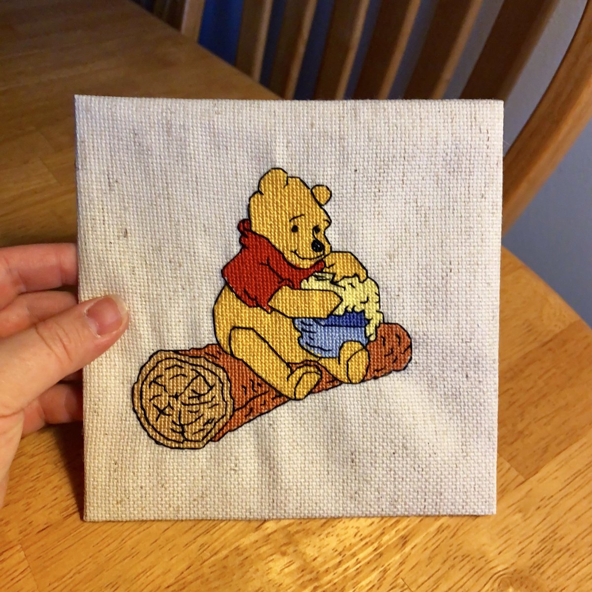 tateellen's tweet photo. #findjoyineachday 
Finished Pooh! Needless to say, Erin is happy with her birthday gift. #WinnieThePooh #Pooh #CrossStitch https://t.co/g9X2cjvbUh