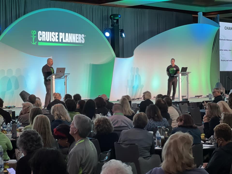 Cruisitude's tweet photo. Live Planner details with CIO Brian Shultz and VP of Technology Phil Guerra! #gamechanger #cruiseplanners #cpworld #CPCon22 https://t.co/7Q72Ls7GIb