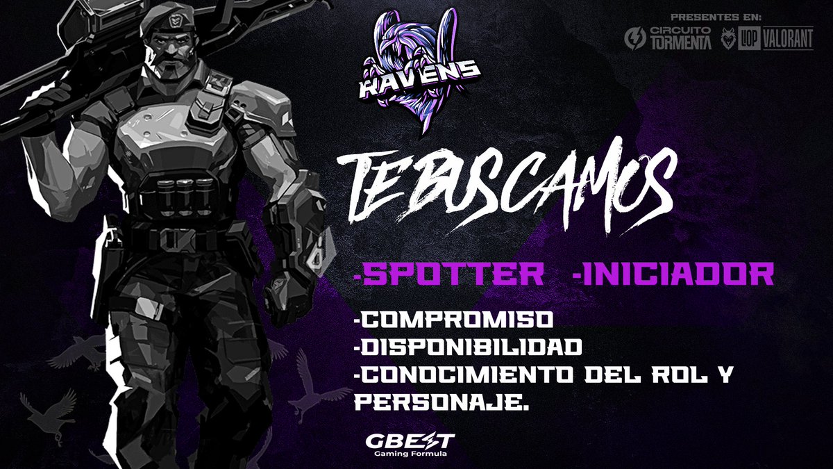 Para completar Roster de cara al final del Split y siguiente, buscamos TALENTOS LFT.

¿Que ofrecemos?

-Financiación de Lans.
-Proyecto serio con presencia en varias competiciones.
-Apoyo personal del jugador con sponsors LinGfr etc.
-Merch
#VALORANT 
Más detalles abiertos MDs.