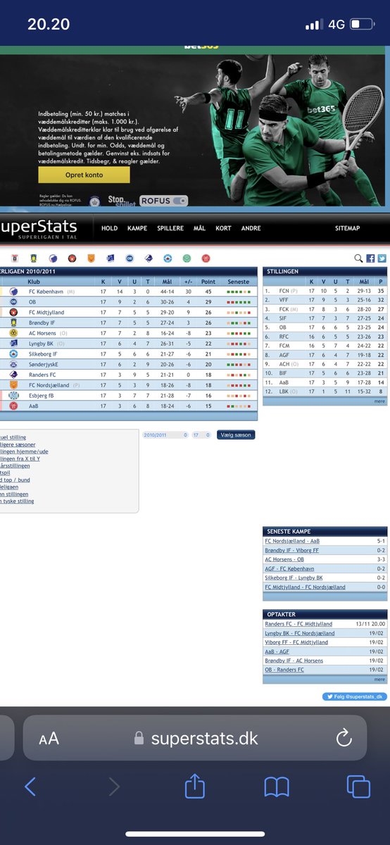 Tabellen fra 2010-2011 sæsonen, hvor vi var tæt på nedrykning. 👎🏻#superaab