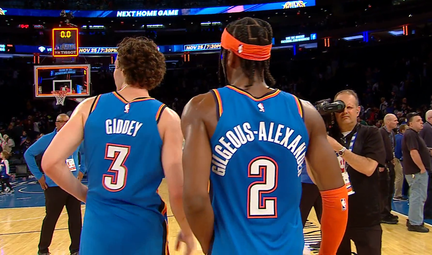 TrashTalk_fr's tweet image. 37 points, 5 rebonds, 8 passes, 3 interceptions et 2 contres pour SGA.

24 points, 10 rebonds et 12 passes pour Josh Giddey.

OKC backcourt.