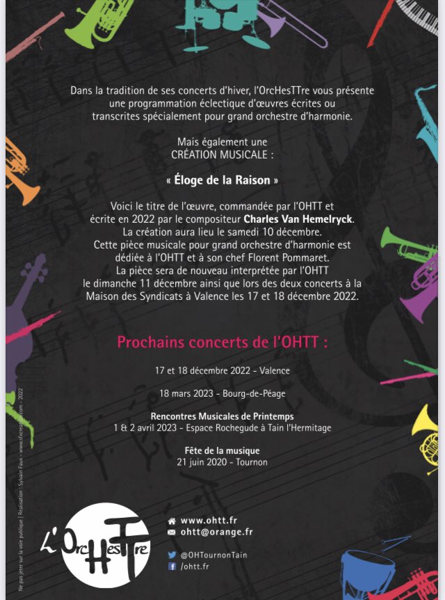 AudeDelaunay's tweet photo. Après ce beau et intense week-end de répétitions en présence du compositeur Charles Van Hemelryck, l’OHTT est bientôt prête pour ses concerts d’hiver, à la collégiale de Tournon ou sur Valence. A vos agendas : ne ratez pas sa création Éloge de la raison, entre autres morceaux… https://t.co/7TIlEJP3yl