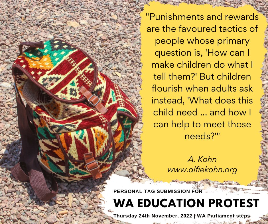 Imagine our excitement when <a href="/alfiekohn/">Alfie Kohn</a>  agreed to support Our kids through our protest for inclusive schools in WA. Thank you so much. We love every word.
Say YES to meeting needs and flourishing kids,
Say GOODBYE to control and coercion.
#WaSchoolCrisis
#InclusionMatters