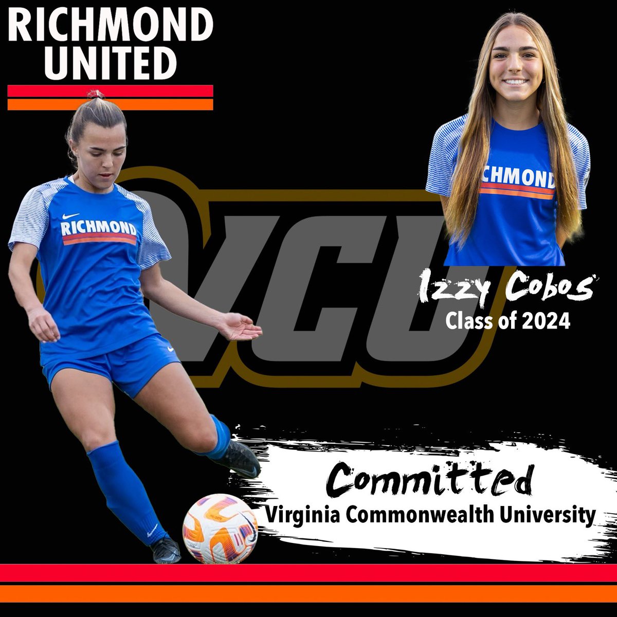 Congratulations to Izzy Cobos 𝑹𝒊𝒄𝒉𝒎𝒐𝒏𝒅 𝑼𝒏𝒊𝒕𝒆𝒅 @theECNL U17’s, on her commitment to Virginia Commonwealth University. #unite #inspire #achieve 🔴🟠⚪️⚫️ 📸: @jshfoto