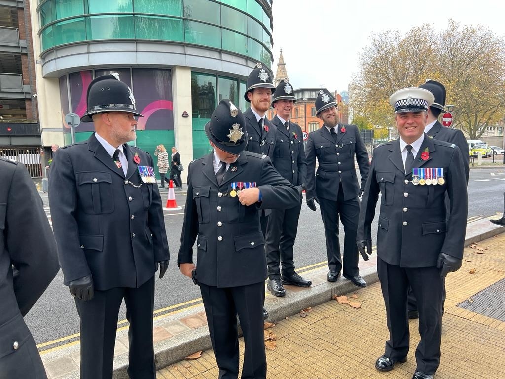 MerPolTraffic's tweet photo. Officers from #RPU joined @merpolchiefcon and colleagues from @MerseyPolice at @SGHLpool this morning to pay their respects and remember those who paid the ultimate sacrifice at the #ServiceOfRemembrance. #LestWeForget #WeWillRememberThem https://t.co/P0UBH6do0C