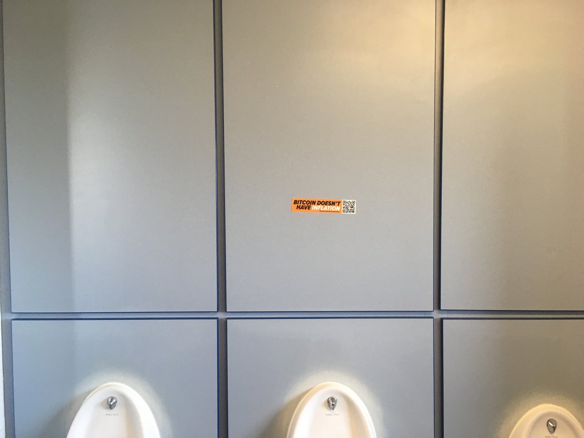 BTCsheep87's tweet photo. @wowbitcoinrocks
 I’ve just placed the ‘Bitcoin doesn’t have inflation’ sticker in the Gent’s toilet at Whipsnade Zoo (England)… granted it’s not the most scenic view from a urinal but when you leave the loo, there are lots of cool animals to see. #SpotTheRhino #BitcoinRocks https://t.co/9ywxfD3lMk