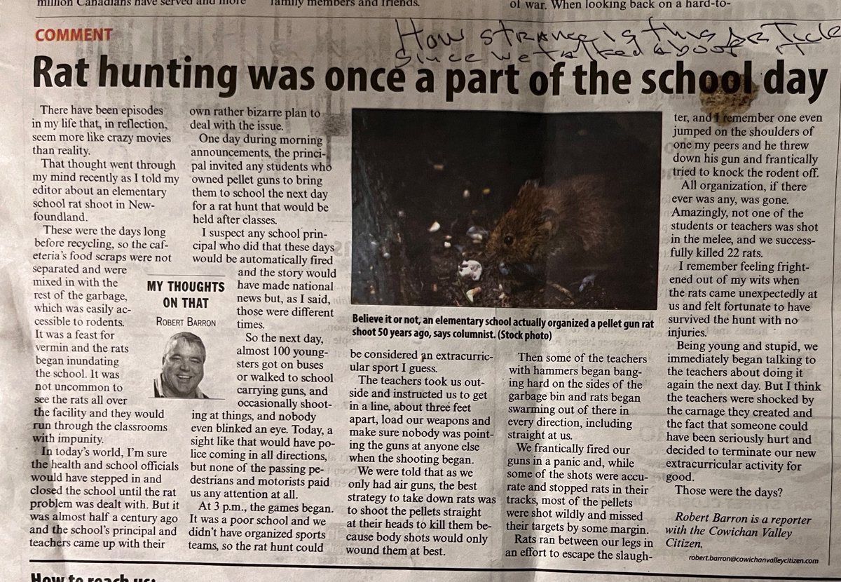 bigmikenanaimo2's tweet photo. Can you imagine you and your friends in elementary school bringing pellet guns to class so you could shoot rats afterward?
#RatHunting https://t.co/K8vRMX5HsG