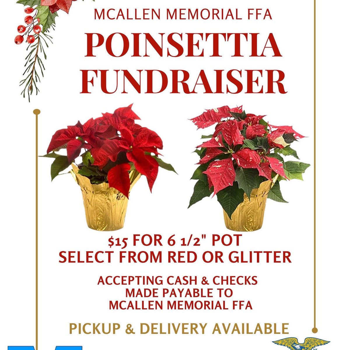 FFA_Memorial's tweet photo. Poinsettias arrive tomorrow!!!  It’s not too late to support @FFA_Memorial, while decorating for the holidays. Place your order by sending us a message or contact one of our AgMazing students @Pride_Mustangs @MemorialCTE @McAllenISD  @McAllenISDCTE https://t.co/muxWZ85pno