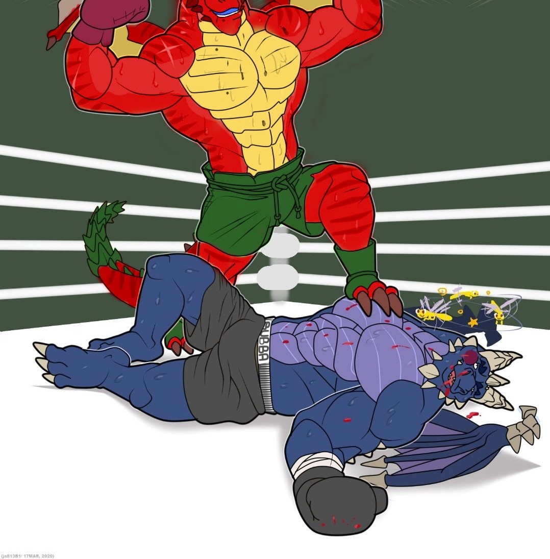 Well... there goes my career.

The Champion, Big Blue, went up against the rookie, Dragonfire... and didn't even last a full minute in the first round!

#JakeStrong <a href="/BeefyDragonJake/">Jake</a>