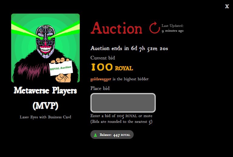 RoyalSocietyOP's tweet photo. 🚨Royal Marketplace Spotlight🚨

#MetaversePlayersNFT #4501

#MVPNFT w/ "Laser Eyes" + "Business Card" Traits.

*#NFT can be personalized in the #MVPStudio 

Auction - Bid in #ROYAL 👑

#MVPNFTs are the Genesis PFP Collection from @billythebutcher 
#AtariX #StangersThings #NFTs https://t.co/wUbaiXGNOp