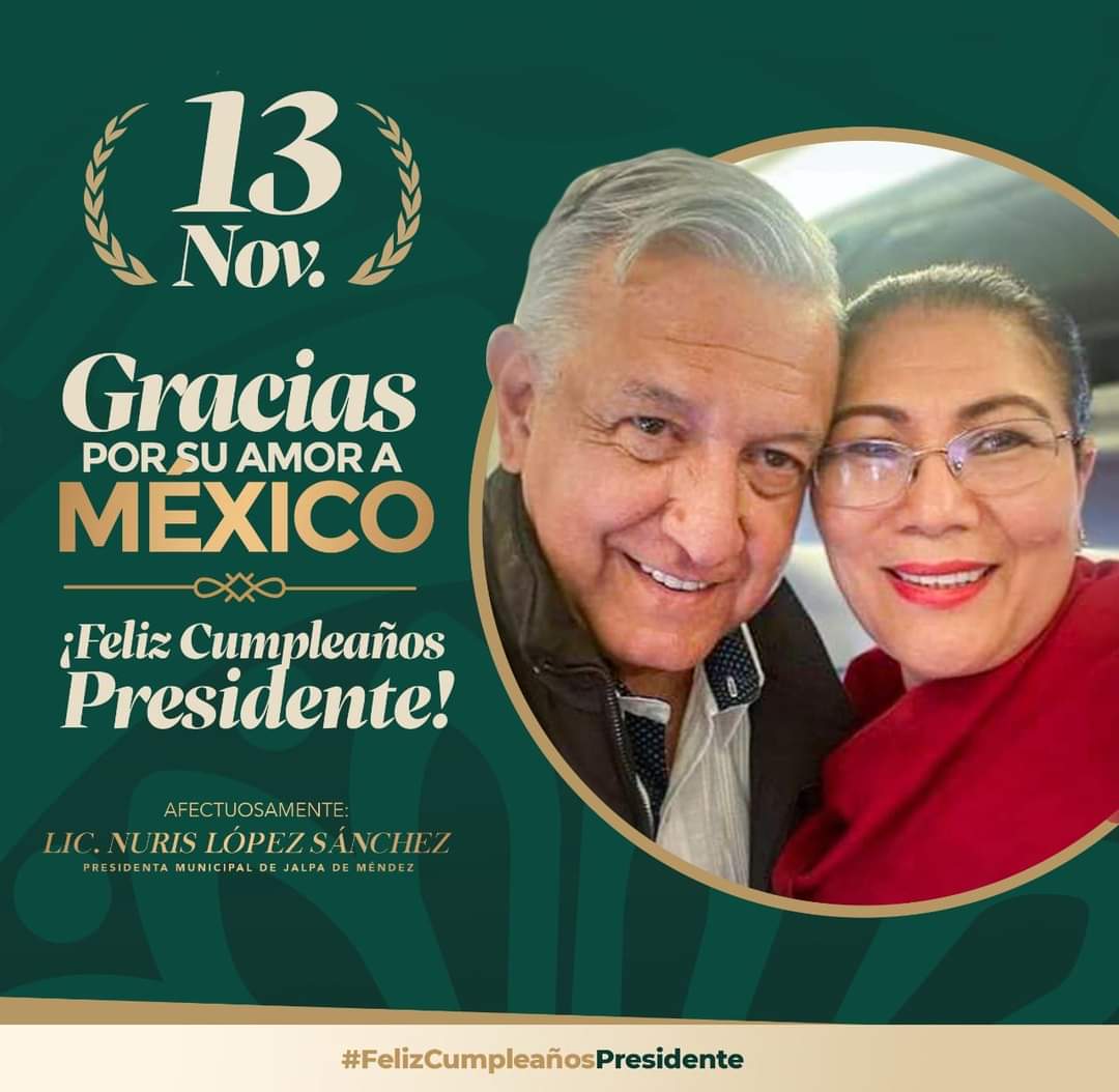 ¡Feliz cumpleaños Presidente! 
<a href="/lopezobrador_/">Andrés Manuel</a> Es un honor y un privilegio poderlo acompañar durante tantos años. Mi reconocimiento, admiración y respeto siempre.
Amor con amor se paga.
