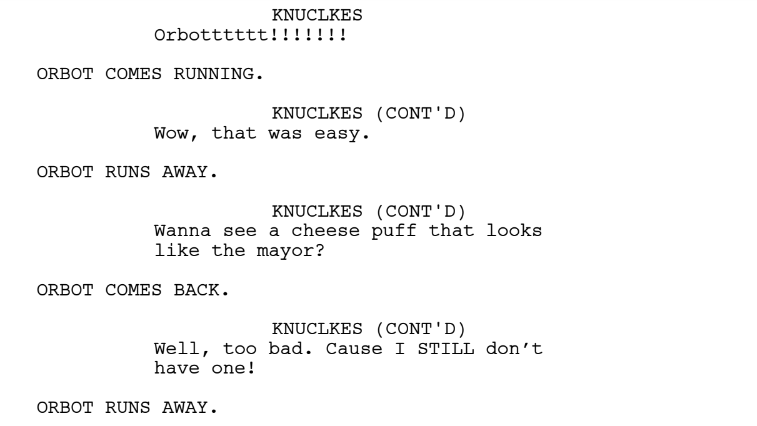 AlanTheWriter's tweet photo. I got a Sonic Boom fan script emailed to me from a 10-year-old. I gotta say, I love his chaotic energy. It's actually legit really funny? I now firmly believe that every writers room should a 10-year-old on staff.

(And yes, I got his mother's permission before sharing this) https://t.co/hfPfdS1pdG