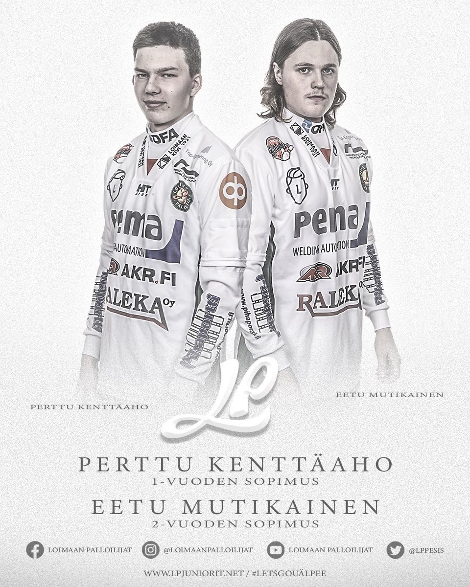 𝐒𝐎𝐏𝐈𝐌𝐔𝐒𝐔𝐔𝐓𝐈𝐒𝐈𝐀! 🤍

Jokioisten pojat Palloilijoihin! 🤍
Perttu Kenttäaho (s. 2007) sekä Eetu Mutikainen (s. 2001) liittyvät tuoreilla sopimuksilla Loimaan Palloilijoiden riveihin.

Tervetuloa Loimaalle, Perttu ja Eetu! 🤍

#letsgouälpee
#pesis #ykköspesis