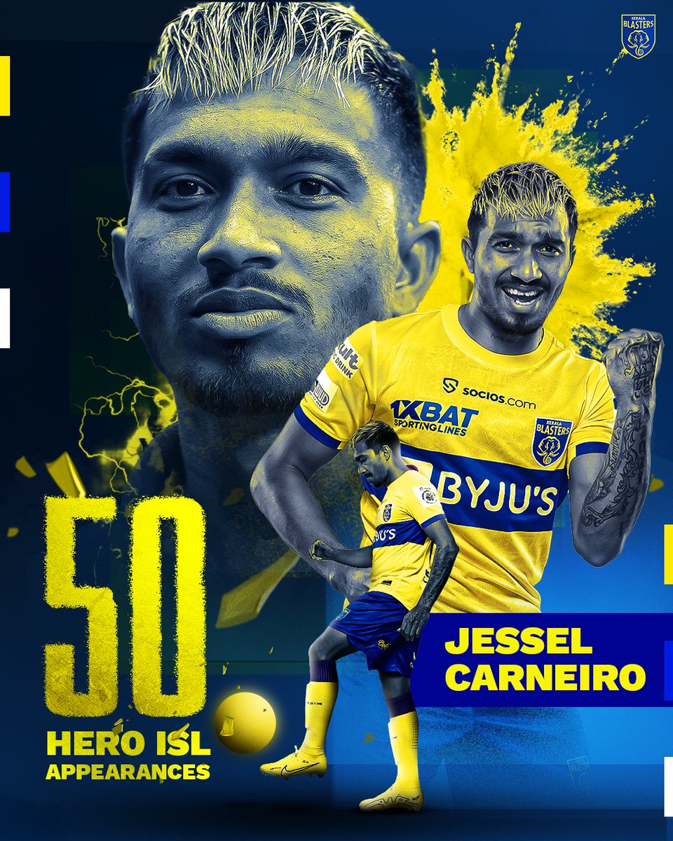 KeralaBlasters's tweet photo. 𝗠𝗜𝗟𝗘𝗦𝗧𝗢𝗡𝗘 𝗔𝗟𝗘𝗥𝗧 👏🏻💛

That's 5⃣0⃣#HeroISL caps in 🟡 for our defensive stalwart, Jessel Carneiro! 🫶

#KBFCFCG #ഒന്നായിപോരാടാം #KBFC #KeralaBlasters https://t.co/K5KLaxVoMJ