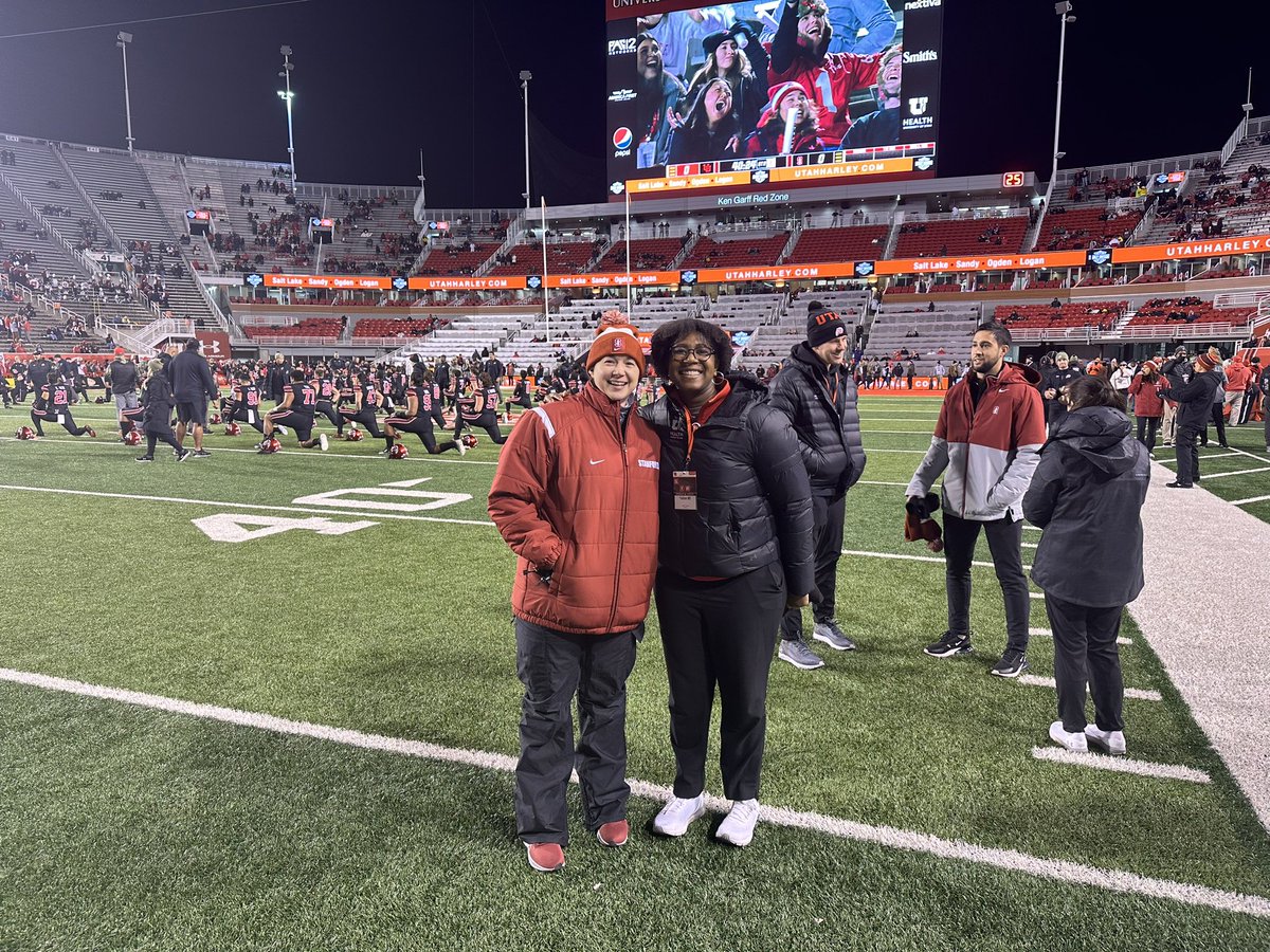 From completing residency together at @UWRehabMed to working across the field from each other in sports medicine fellowship, the last home Utah football game was all the more memorable by reuniting with my awesome friend @jami11! #UtahvsStanford #GoUtes #WomeninSportsMedicine