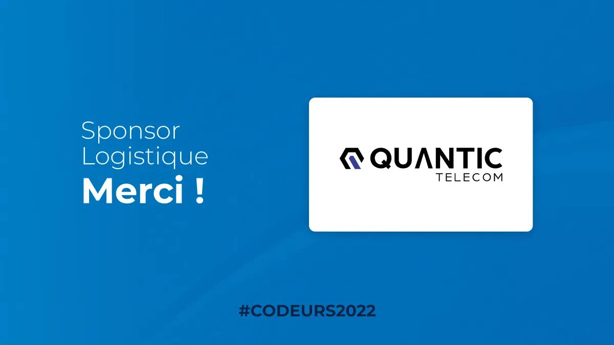 💙 Merci à <a href="/QuanticTelecom/">Quantic Telecom</a> de compter parmi nos partenaires pour l’édition #codeurs2022, en tant que sponsor logistique ! Inscrivez-vous avant qu'il ne reste plus de places disponibles.
👉 Sponsors : buff.ly/3DrTUCk
👉 Inscriptions : buff.ly/3VyfQD3