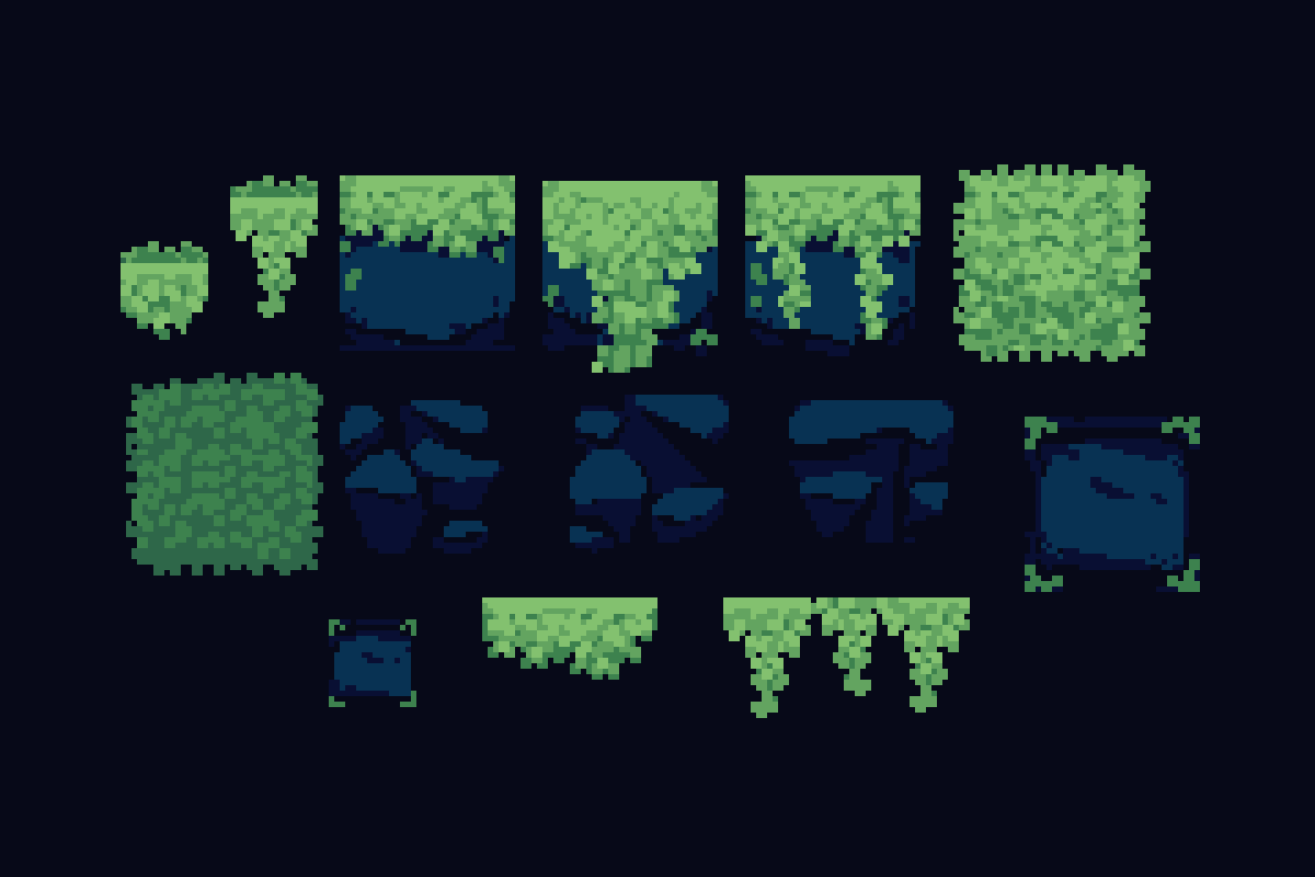 ralvareon's tweet photo. Playing around, enjoying the process~🍃
It's not complete and it doesn't tile perfectly, but I think they can be mixed and matched to some decent effect?  Enough to play around w for sure.

#pixelart #mockup #wip https://t.co/rYiBdM4SdC