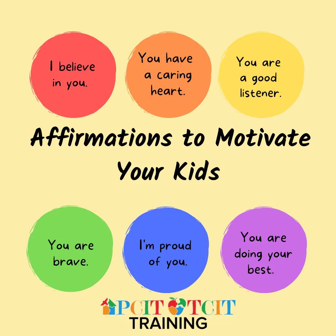PCIT_Inc's tweet photo. Here are some simple affirmations for kids. To find more resources for parents and families, visit our website: https://t.co/OlhzNKvbne #pcit #pcittherapy #pcittraining https://t.co/82PYP4gd13