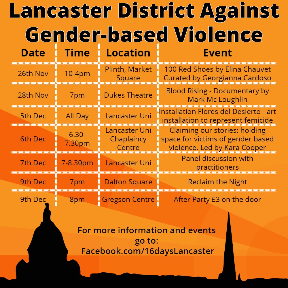 16DaysLancaster's tweet photo. We are very excited to announce our set of events for this years 16 days of activism in Lancaster. Please do come along! https://t.co/g6XKuuxSJA
