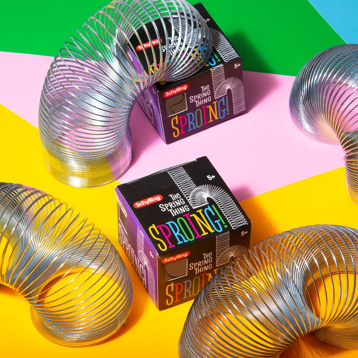 The retro feel of this premium metal spring makes for endless nostalgic play. Tell us your favorite place to Sproing - maybe it's the stairs?