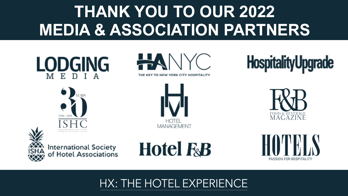 Thank you to the #HX2022 Media & Association Partners! @LodgingMagazine @hanycinc @HospUpgrade @ISHCglobal @HotelMgmtMag @fb101com International Society of Hotel Associations Hotel F&B @HOTELSmagazine Learn more: bit.ly/3UNXDRj
