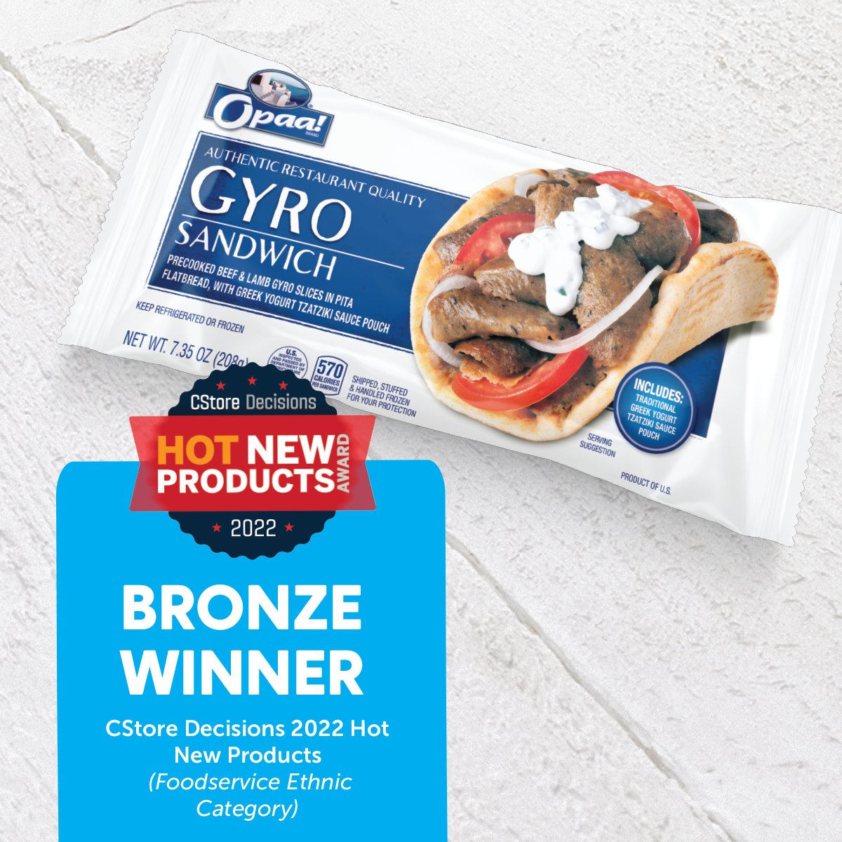 Would ya look at that? CStore Decisions has awarded us a 2022 Hot New Products Award for our Individually Wrapped Sandwich. Way to go gyro!